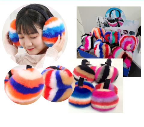 Foldable Faux Fur Earmuffs Rainbow (WIN200)