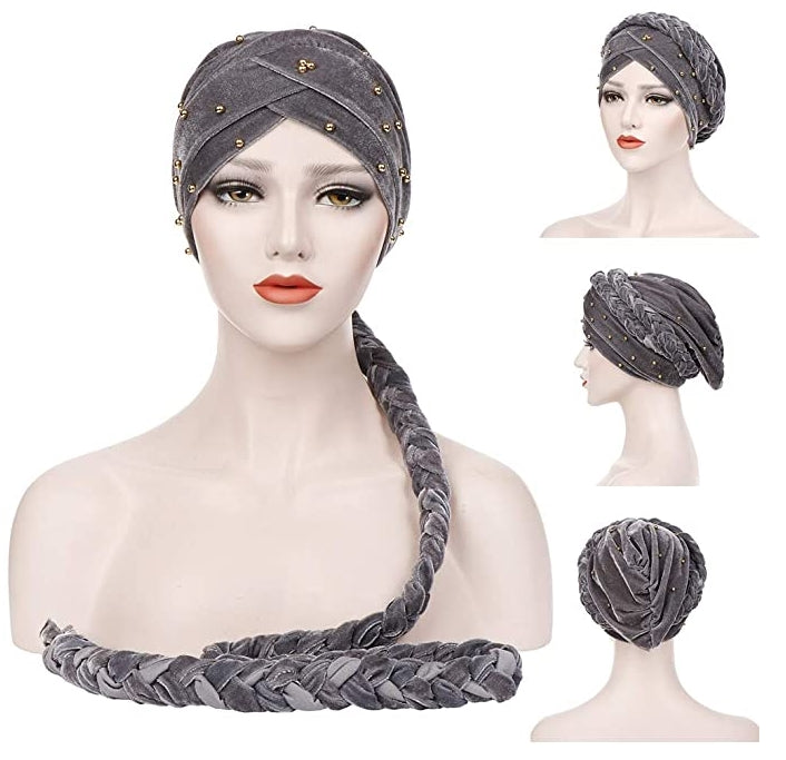 VELVET BUN CAP (w braided string)(A946)