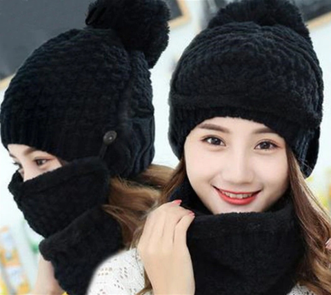 HAT, SCARF & NECK WARMER 3PC SET (WIN500 BL)