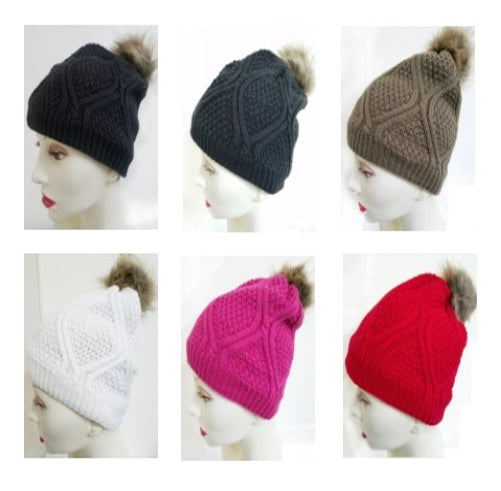 Winter Cable Knit Skullies w/ Pom Pom (HAT05AST)