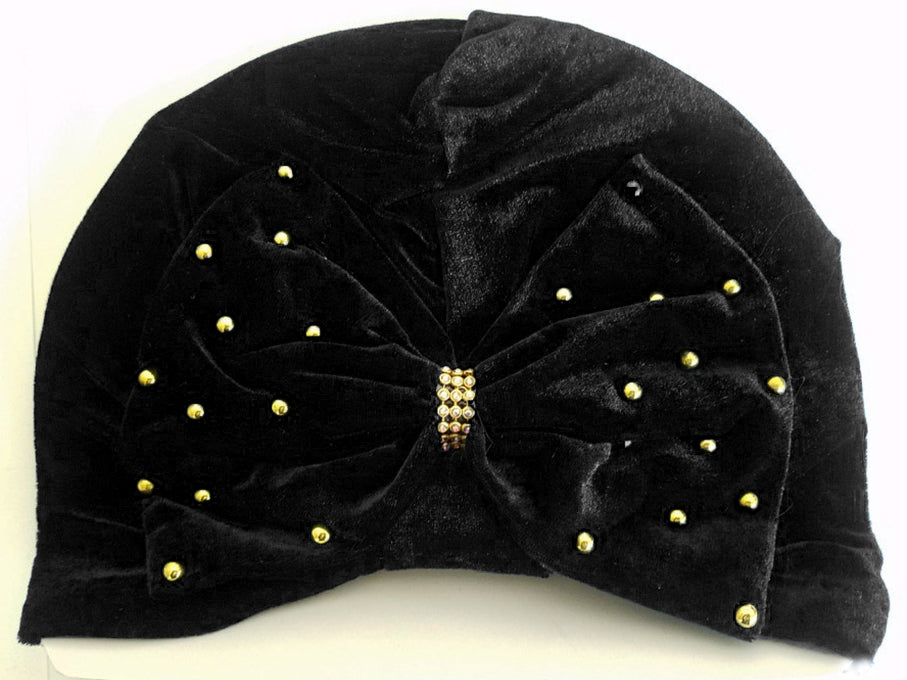 BEADED BUN CAP (w ribbon) (A952)