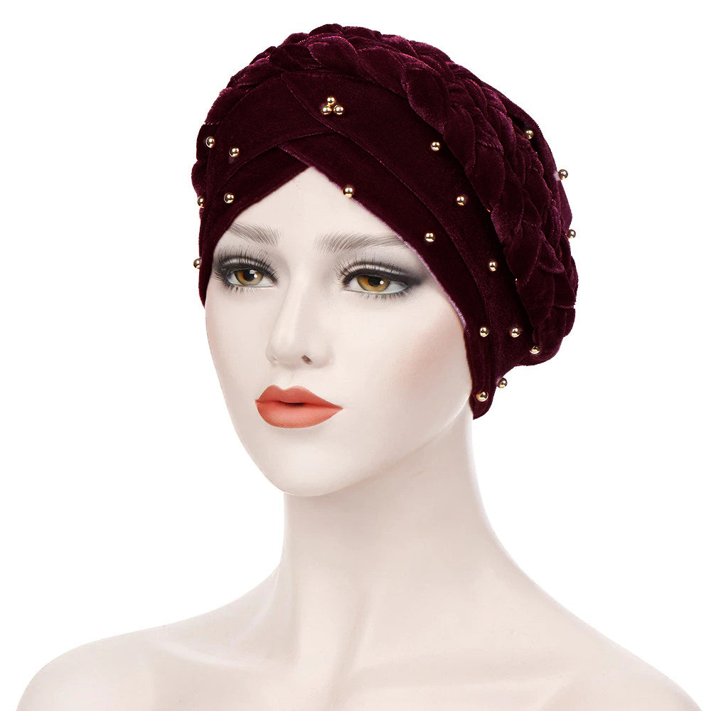 VELVET BUN CAP (w braided string)(A946)