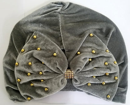 BEADED BUN CAP (w ribbon) (A952)