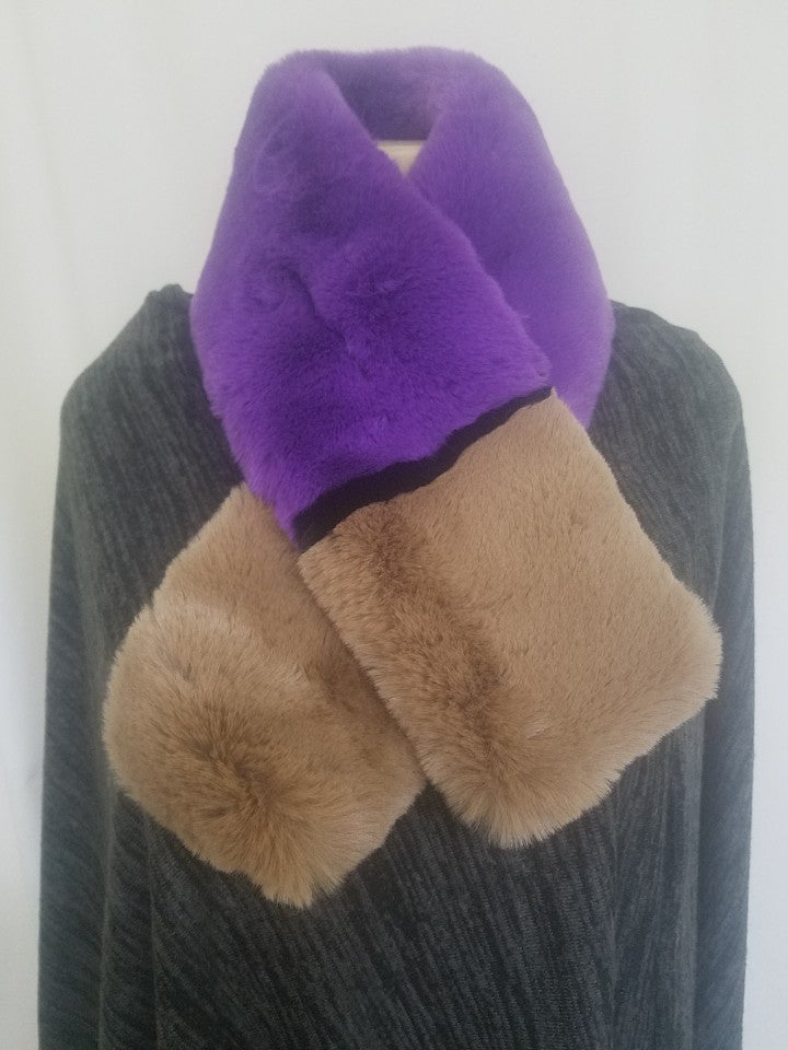 COLOR BLOCK FUR SCARF (A903)