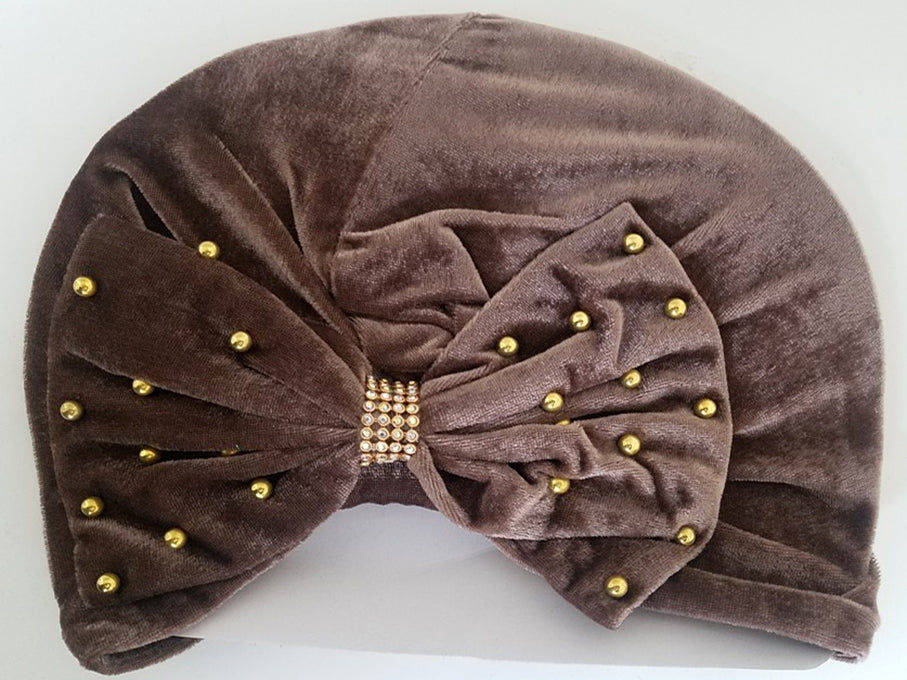 BEADED BUN CAP (w ribbon) (A952)