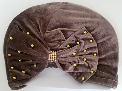 BEADED BUN CAP (w ribbon) (A952)