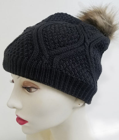 Winter Cable Knit Skullies w/ Pom Pom (HAT05AST)
