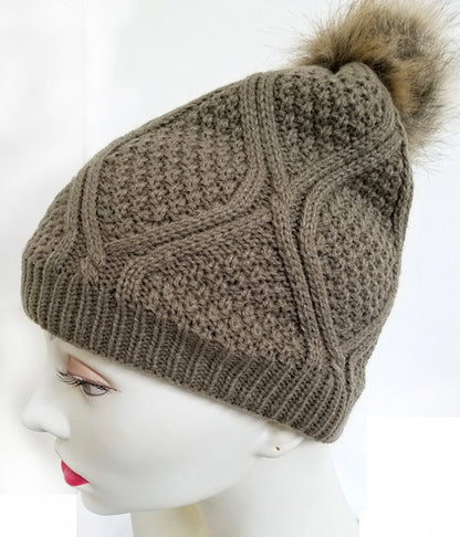 Winter Cable Knit Skullies w/ Pom Pom (HAT05AST)