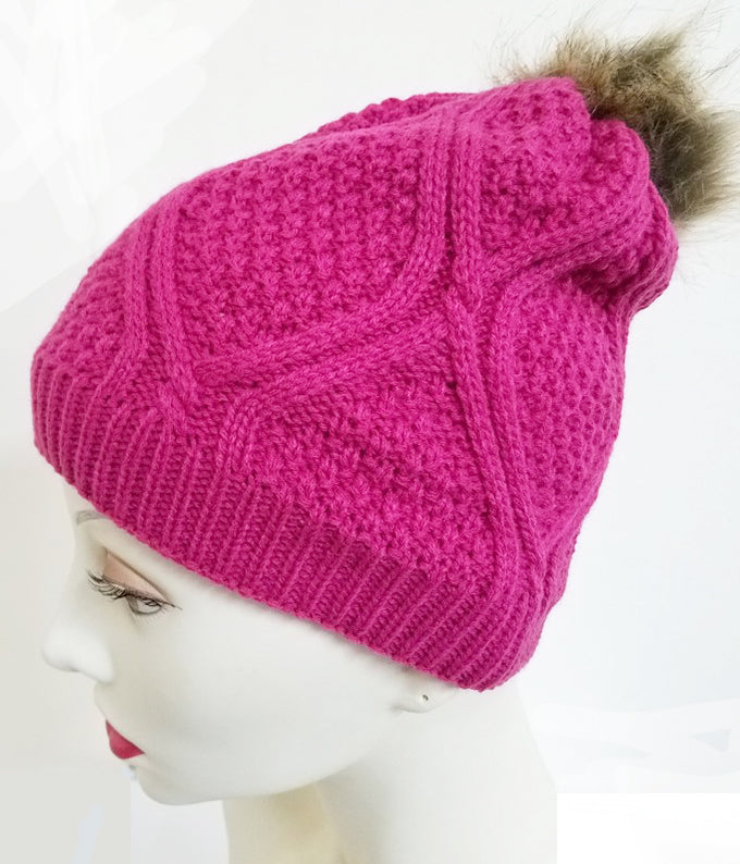 Winter Cable Knit Skullies w/ Pom Pom (HAT05AST)