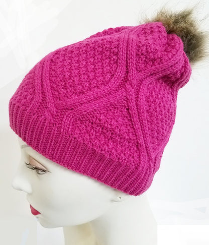 Winter Cable Knit Skullies w/ Pom Pom (HAT05AST)
