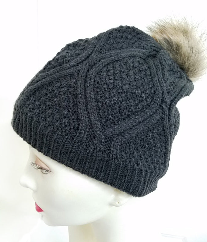 Winter Cable Knit Skullies w/ Pom Pom (HAT05AST)