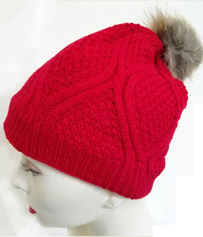 Winter Cable Knit Skullies w/ Pom Pom (HAT05AST)
