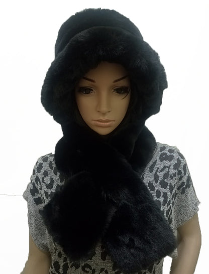 Faux Fur Bucket Hat and Scarf Set (A915)