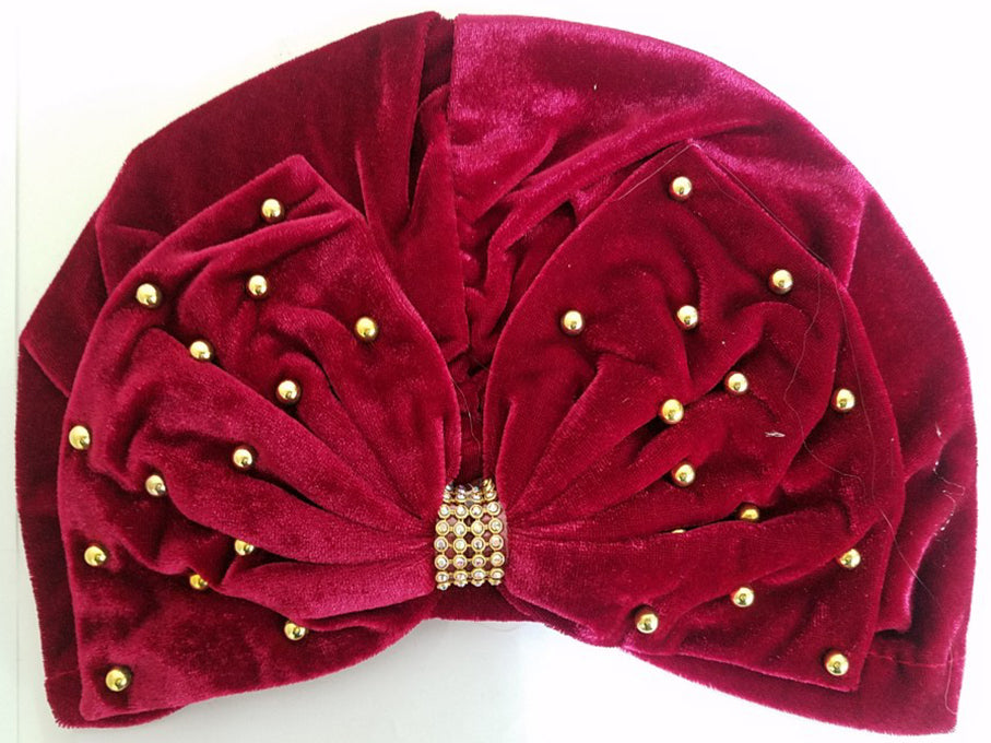 BEADED BUN CAP (w ribbon) (A952)