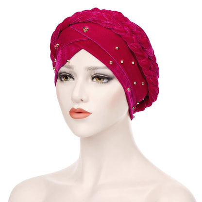 VELVET BUN CAP (w braided string)(A946)