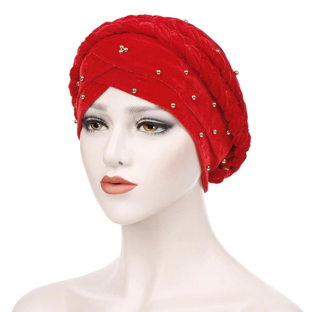 VELVET BUN CAP (w braided string)(A946)