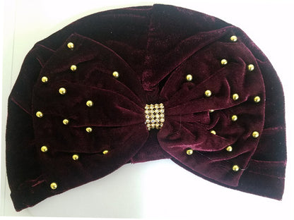 BEADED BUN CAP (w ribbon) (A952)